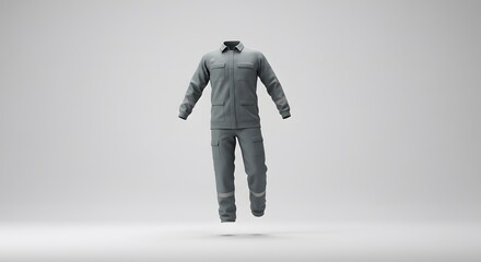 Grey Work Uniform 3D Render: Industrial Clothing Mockup for Safety and Workwear Design