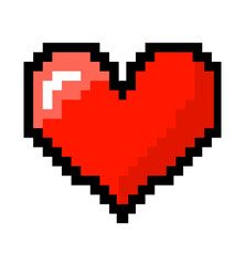vector red heart pixel art illustration 8 bit icon