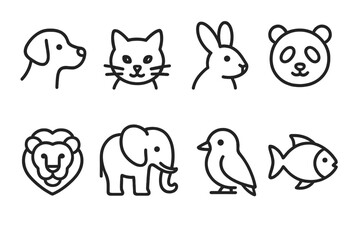 Animal Line Icons. Line style icons for animals: dog, cat, rabbit, panda, lion, elephant, bird, fish.