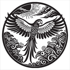 Obraz premium an image of a parrot flying over the sky