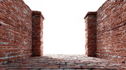 Majestic brick entrance framed by sturdy pillars, offering an open space with a transparent background for seamless integration into diverse design projects