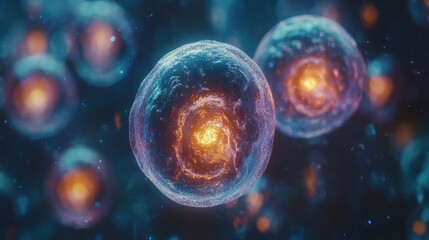 Naklejka premium Close-up view of glowing cells