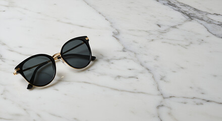 Stylish Black Cat Eye Sunglasses on Marble Background