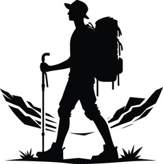 A man traveler walking with a luggage silhouette Vector Illustration isolated on a white background