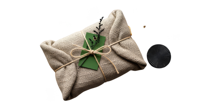 Earthy wrapped present with dark accent - Powered by Adobe