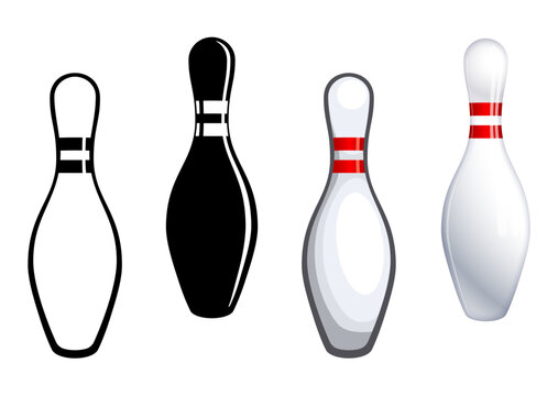various classic simple cartoon ten pin tenpin bowling pin icon vector set on transparent background