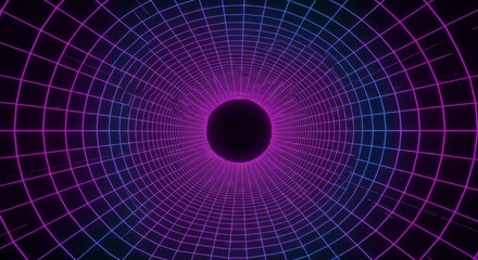Abstract 3D Neon Grid Tunnel Background with Futuristic Light Design