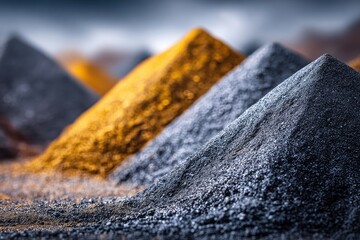 Close-up of piles of different colored minerals.