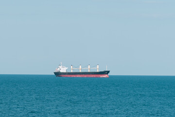 Sea view, a ship adrift in the port of Yalta, Crimea