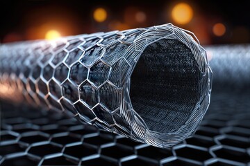 Close-up view of a metallic wire mesh tube.