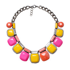 Statement necklace with pink and yellow resin blocks