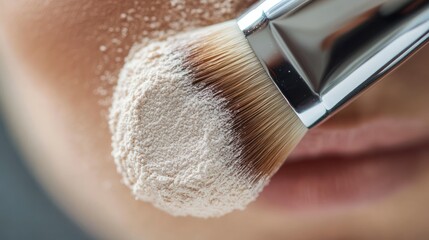 Applying Powder with Makeup Brush on Face