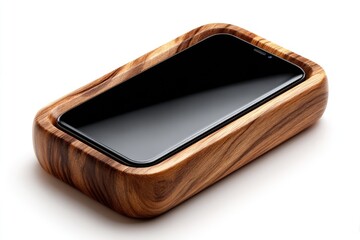 Wooden phone holder with a smooth surface.