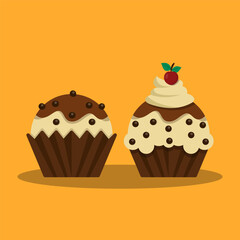 Chocolate Muffins and Cupcake with Flat design style