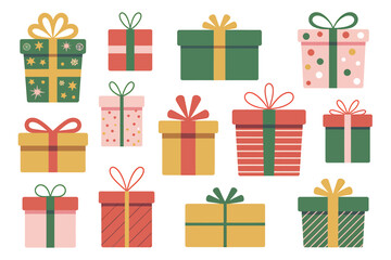 A Collection of 12 Stylized Gift Boxes Festive Vector Graphics for Holiday Designs