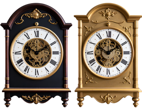 Twin Decorative Wall Clocks Isolated on White Transparent