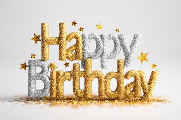 Glitter happy birthday text design.