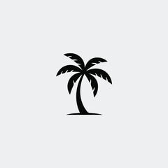 Obraz premium Minimal Palm Tree Silhouette - Tropical Coconut Tree Vector Icon 