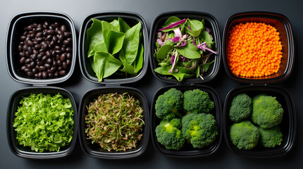 Healthy vegetables are placed in black boxes