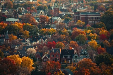 Obraz premium New England Aerial. Aerial View of Montpelier Vermont Cityscape in Autumn