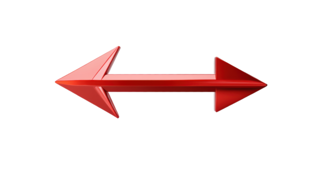 Bold red arrow pointing direction isolated on white background
