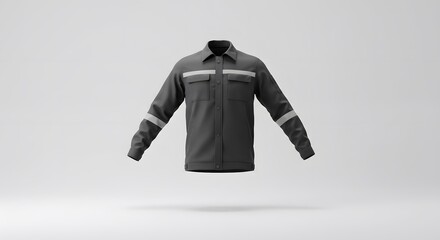High-Quality Black Work Jacket with Reflective Stripes: Industrial Apparel Mockup