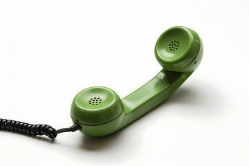 Vintage green rotary phone handset on white background