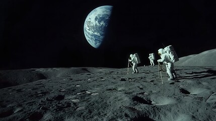 Obraz premium Lunar overview astronauts in space