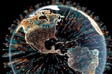 Interactive Globe Showcasing Continental Areas Visualized by Data Clusters and Connections in Tech