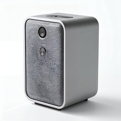 Obraz premium Sleek contemporary speaker design, minimalist aesthetic, audio technology object on white background