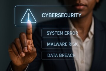 Person interacting with digital cybersecurity warning interface
