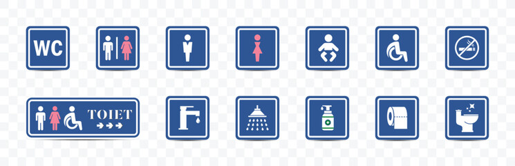 WC icon set.Toilet icons collection. Male and female restroom. WC direction, baby changing table room, toilet signs, WC signs collection. bathroom symbol, vector illustration