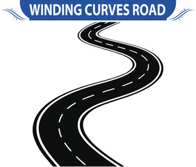 Curvy winding road seen from above, isolated on a transparent background. Vector illustration of a twisting roadway