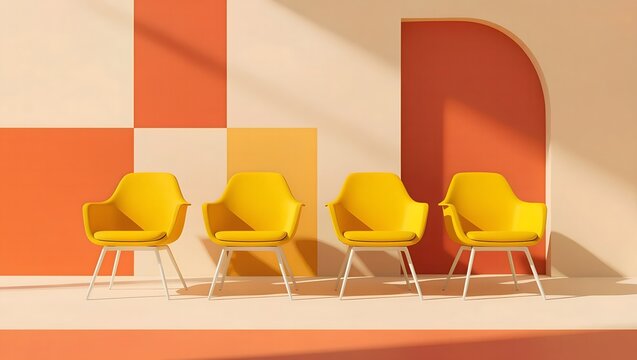 Four yellow chairs in a modern minimalist room