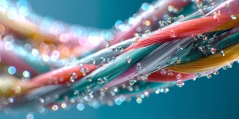 Vibrant and Colorful Intertwined Data Cables with Glowing Spheres, Modern Digital Network Concept