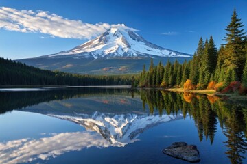 Mount hood s autumn reflection in a calm lake