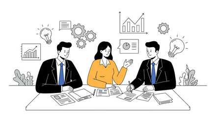 Business meeting with team collaboration and planning discussion vector illustration