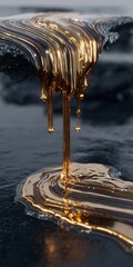 Golden Stream Deposition, Luxurious Metal Spread Forming Beautiful Patterns on Dark Base Style