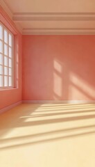 Serene Pastel Colored Empty Interior Room with Window Casting Elongated Shadows on the Floor