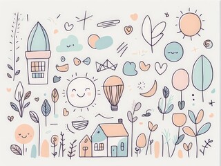 Naklejka premium hand drawing doodle style illustration of happy easter eggs and flowers. vector for greeting card poster