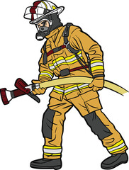 Cartoon Firefighter with Hose operation action