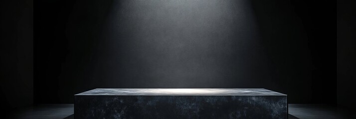Elegant Black Illuminated Pedestal Concept Showcasing Dramatic Spotlight for Exhibition Backdrop