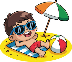 Boy Relaxing on the Beach in Summer