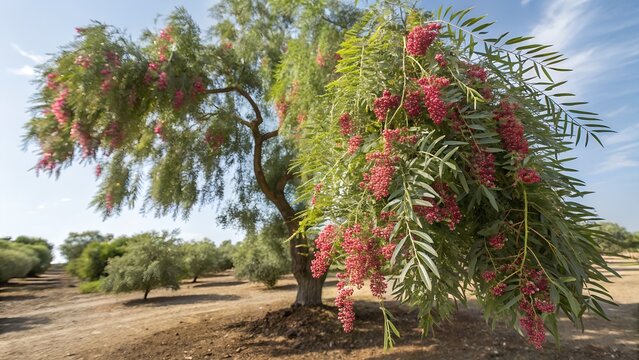 Pink Peppercorn Tree With Ripe Berries In Outdoor Nature