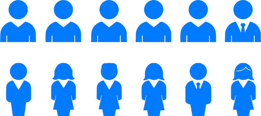 Blue User Icons Set - People Avatars, Gender Diversity