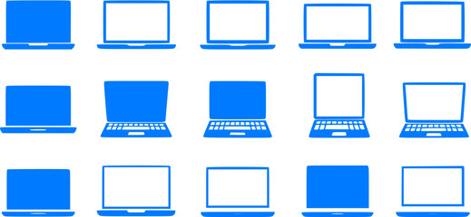 Blue laptop icons in a grid on white background