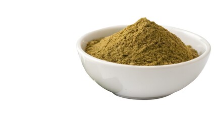 Ground Curry Leaf Powder In White Bowl On White Background