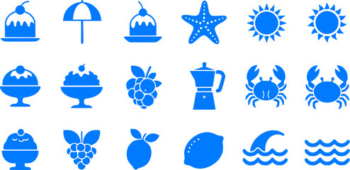 Collection of blue summer icons. Vector Illustration