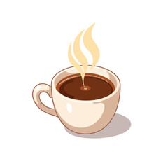 Cup of hot espresso with steam on a white background  