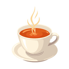 Hot white tea in a cup with steam on a saucer  